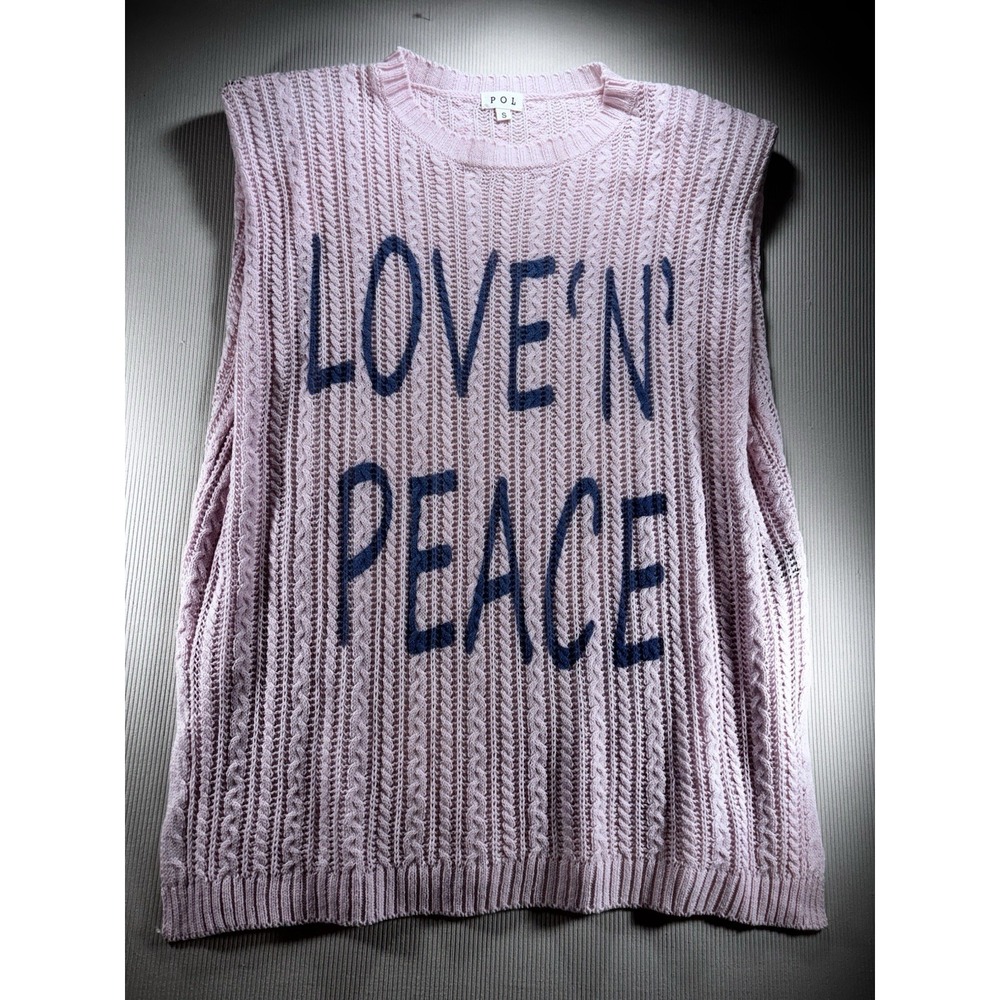 POL Love N'Peace Strawberry Sweater W/ Shoulder Pads S Oversized Hippie NWOT